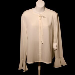Chic Cream Women's Blouse with Tie Detail